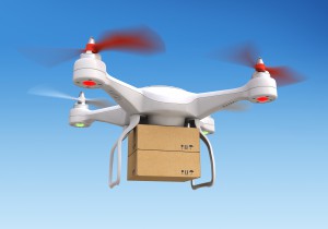 Quadrocopter drone  delivering package